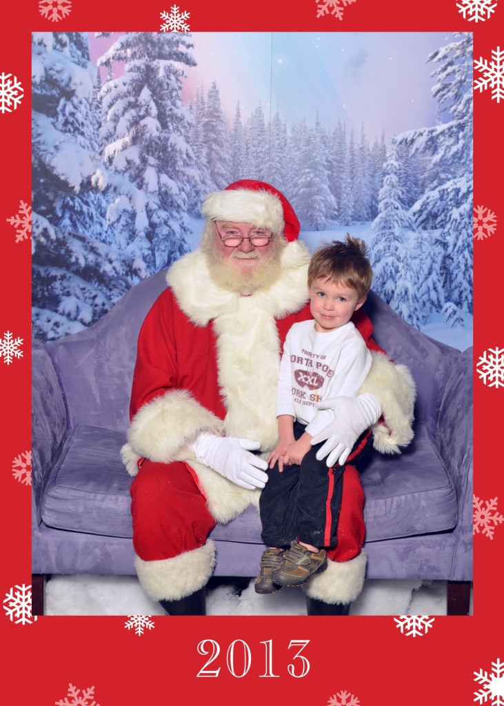 Santa and Teddy (Because nothing says the feeling of Christmas like a sock-free-messy-hair- stained-shirt picture with Santa)